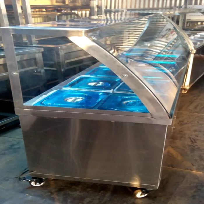 Food Warmer made of Stainless Steel Six Insert and Curved Glass